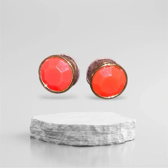 Orange/Gold Women's Solid Stud Earrings - Picture 10 of 11